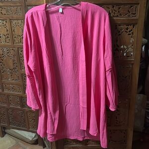 Pink Yekaty Cutout Bell Sleeve Hi Lo Cardigan Jacket